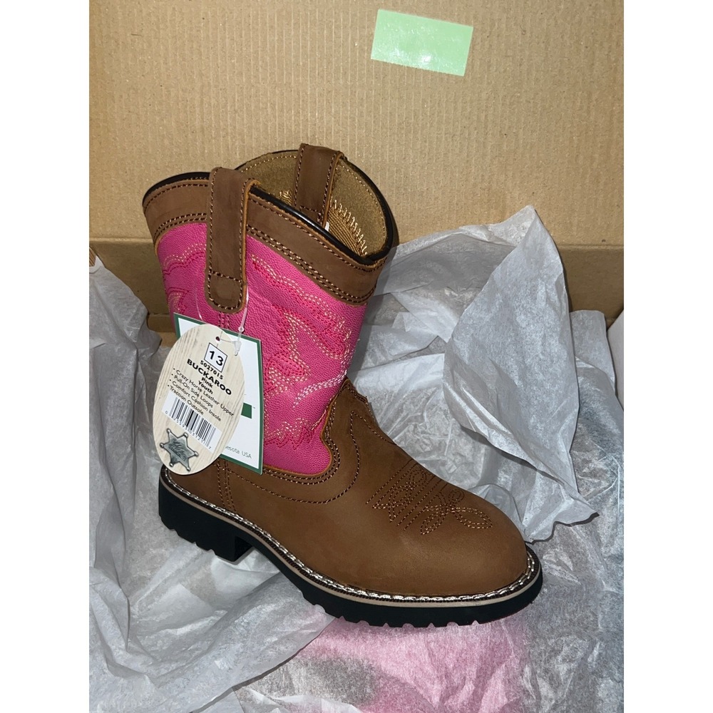 Itasca Buckaroo Cowboy Boots Youth Size 13 Pink Brown New With Tags